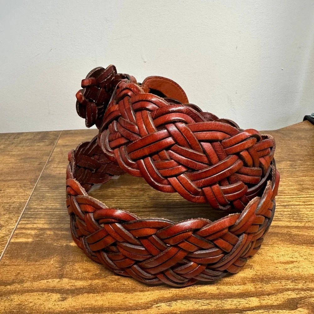 Harold's Mens Cognac Brown Braided Genuine Leather Belt Made in Turkey‎ Size M